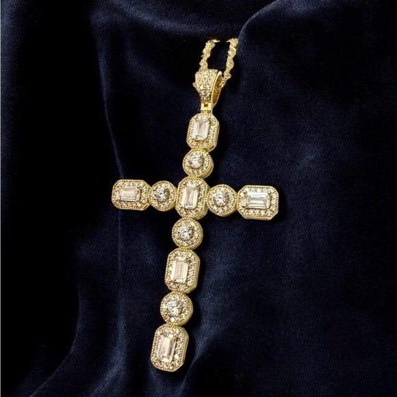 Elegant Gold Over Sterling CZ Cross Pendant Necklace - Picture 7 of 15